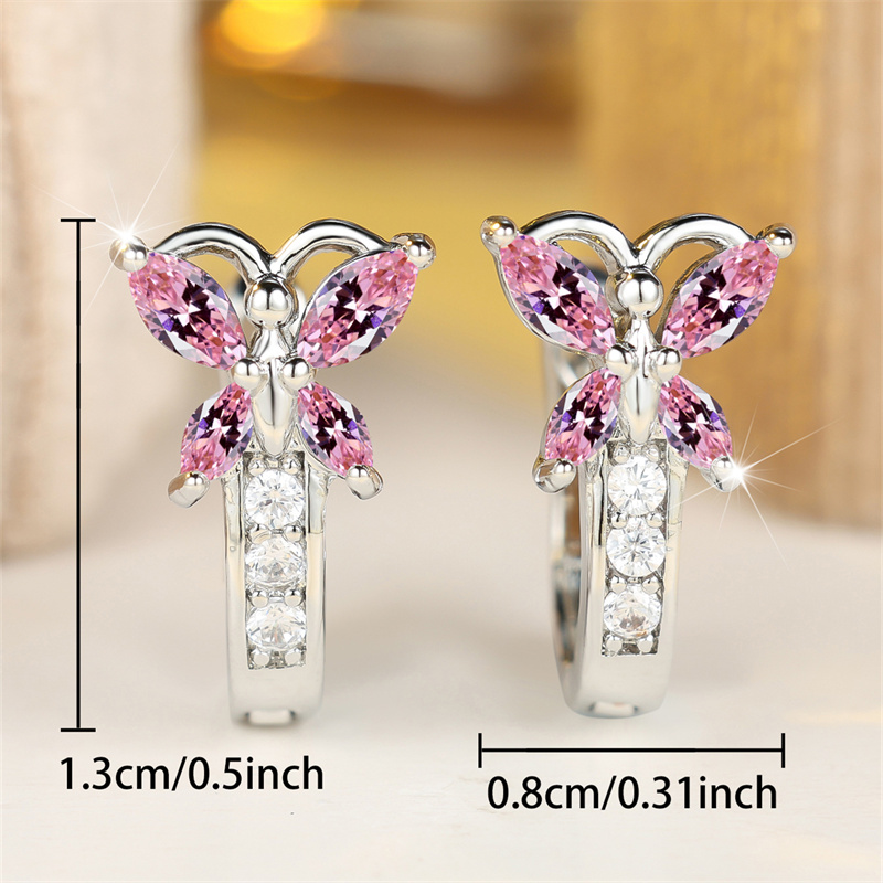 Women's Elegant Butterfly-Shaped Pink Synthetic Zirconia Earrings